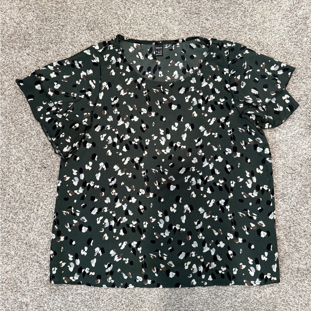 SHEIN Dark Green and Black Patterned Blouse